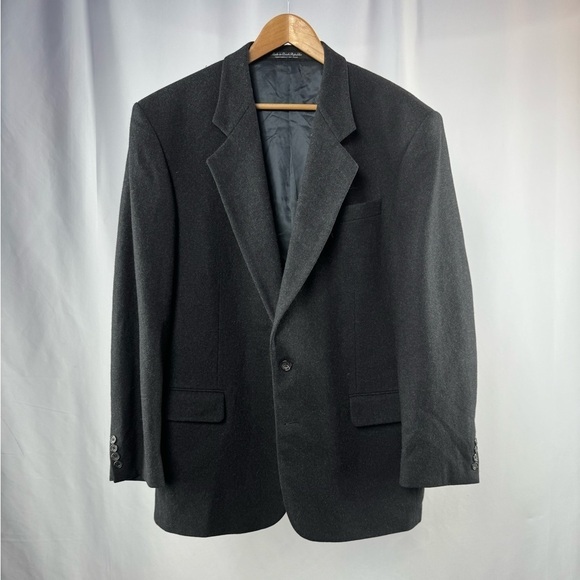 Oscar de la Renta Wool Cashmere 2 Button Blazer in Charcoal‎ Size 43L - Picture 1 of 5